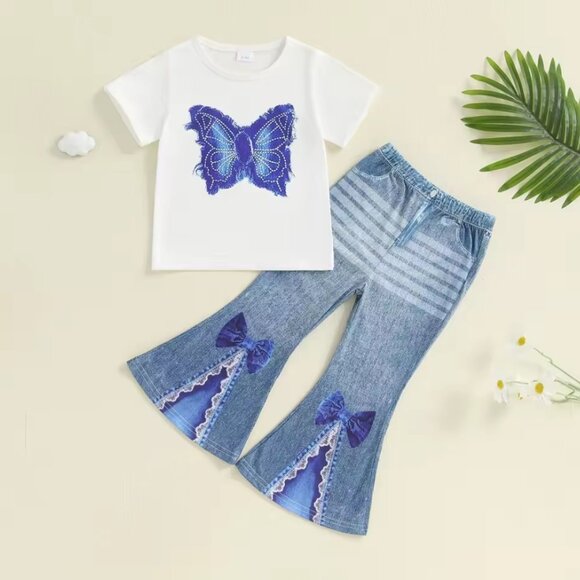 Other - Butterfly Girls Short Sleeve Shirt & Bell Bottom Leggings Outfit Set